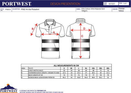 Tricou Hi-Vis cotton comfort S/S, galben/negru, regular, PW2, Portwest